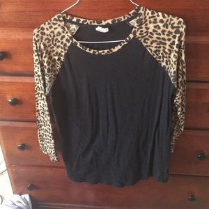 Pink VS leopard baseball tee